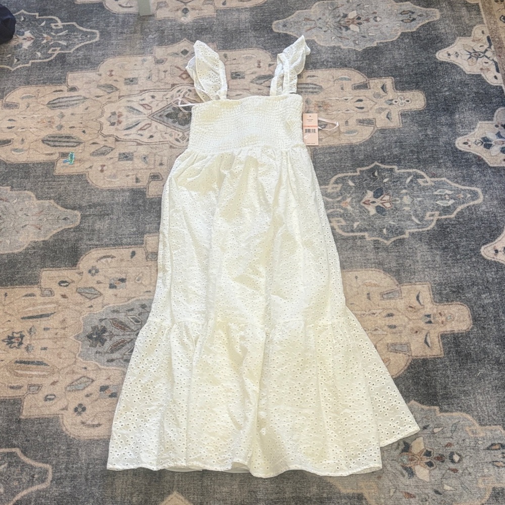 NWT. Nanette Lepore, women’s sundress. White Eyelet with Ruffle Straps, size 2